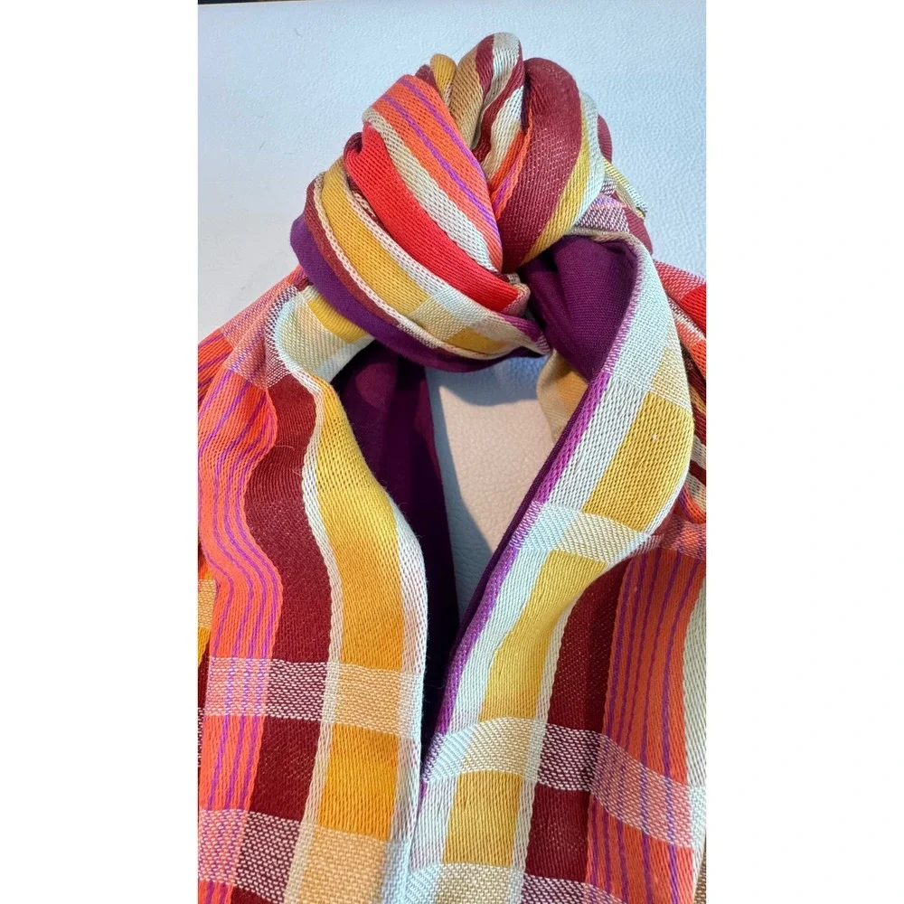 Vintage Plaid Knot Handle Hobo Bag Multi-Color Fabric Tote with Purple Lining